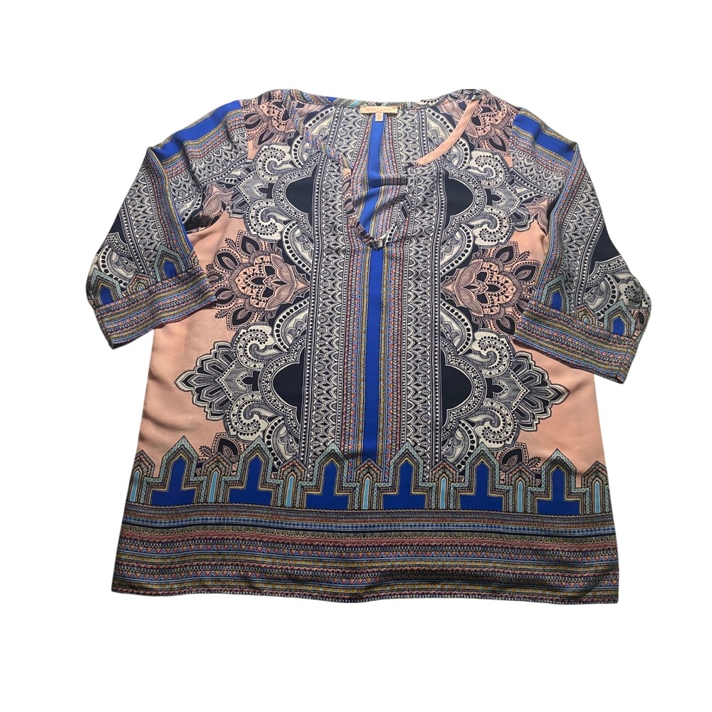 Gibson Latimer Womens XL Pink Blue Paisley Medallion Print Tunic‎ Blouse Top USA